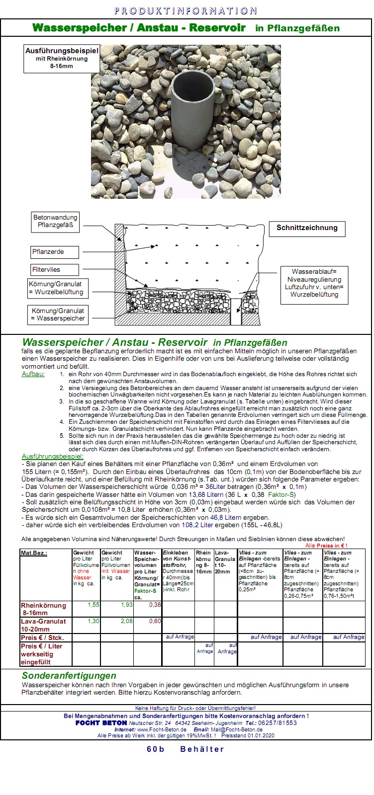 Wasserspeicher / Wassereservoir Anstaurohr /Schnittzeichnung /Ausführungsbeispiele