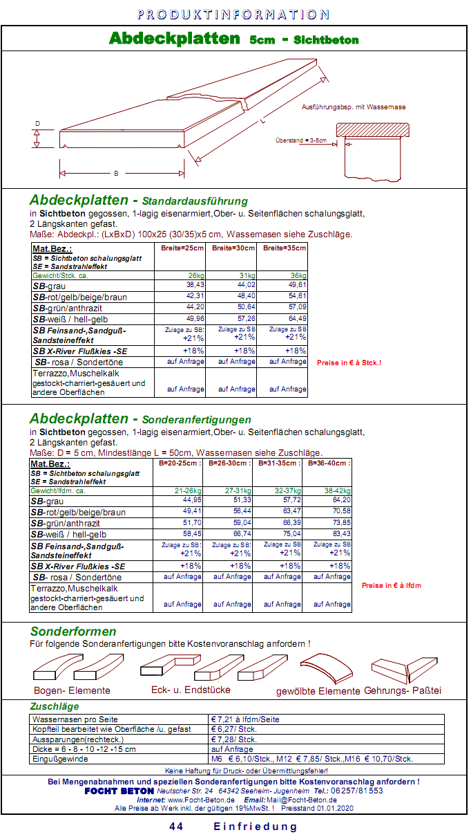 Abdeckplatten / Mauerabdeckungen Sichtbeton Maßanfertigung Preise