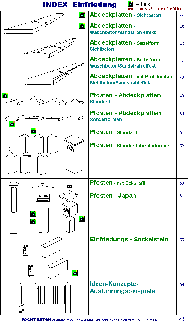 Einfriedung,Mauerscheiben,Pfeiler,Abdeckplatten auch in Maßanfertigung -INDEX