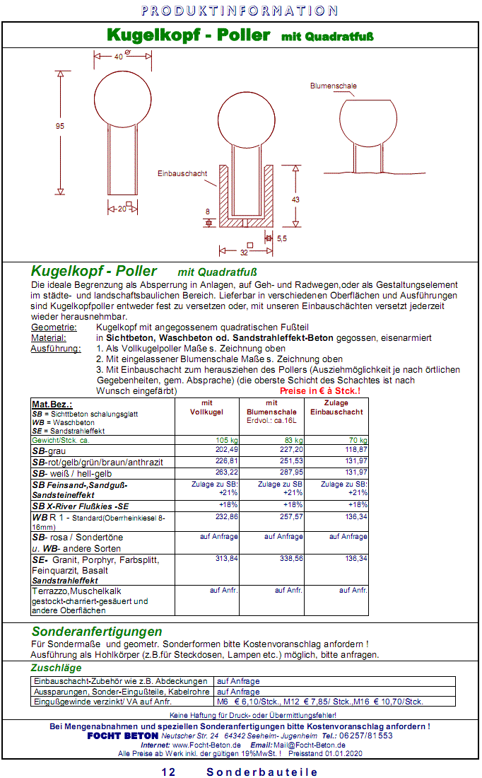 Kugelkopfpoller Poller Anfahrschutz ..mit Preisliste