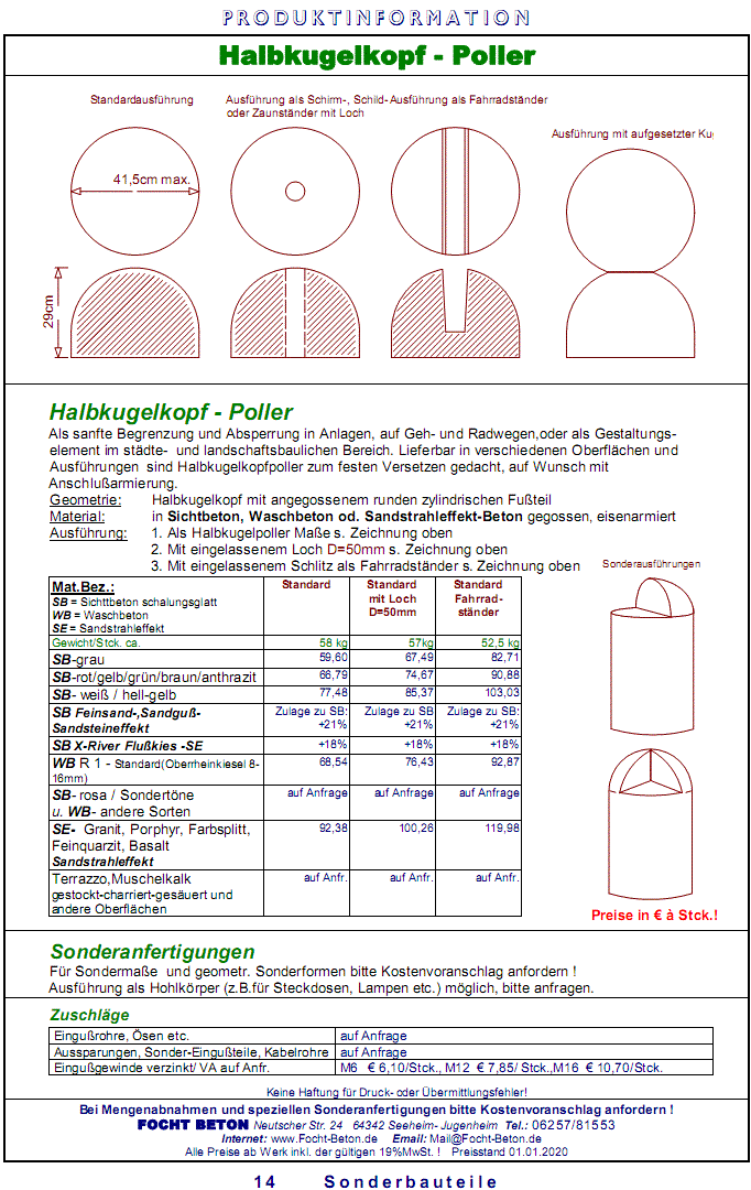 Poller Anfahrschutz Halbkugelkopfpoller ..mit Preis