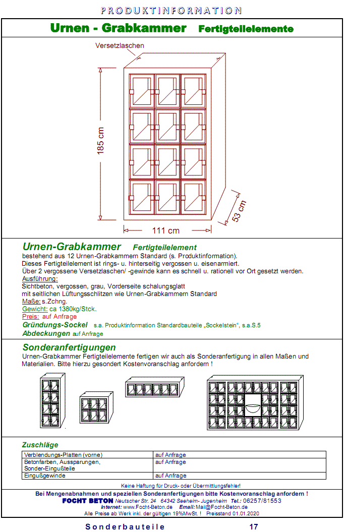 Urnen Urnenwände Urnenschränke in Beton