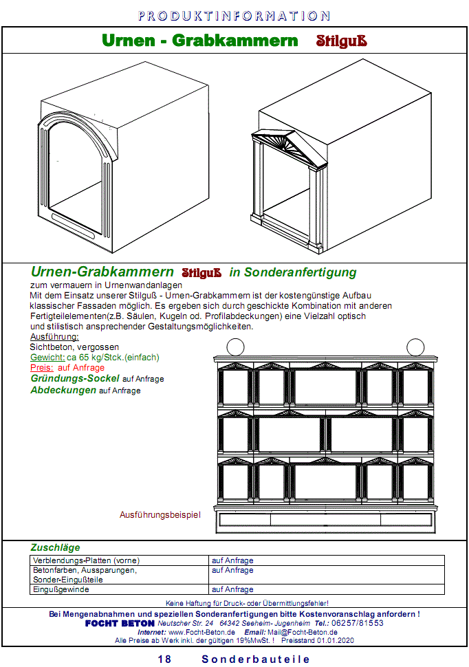 Urnen Grabkammern Urnenwände aus Beton in Maßanfertigung