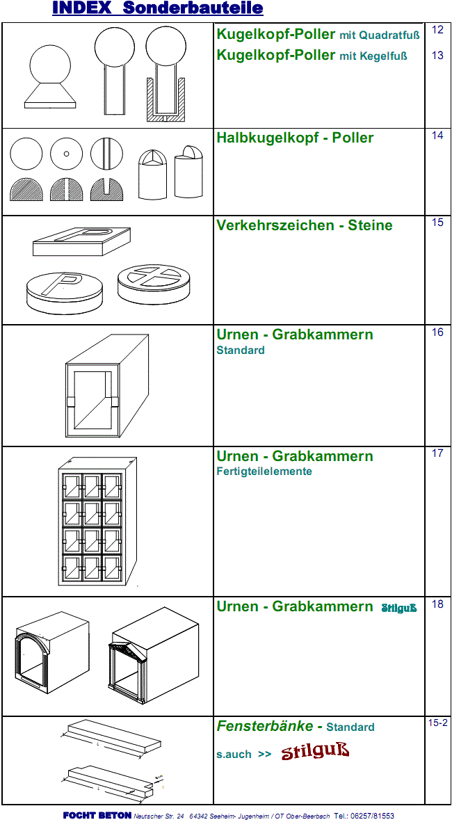 INDEXSEITE-Sonderbauteile im Betonguss auch in Maßanfertigung 