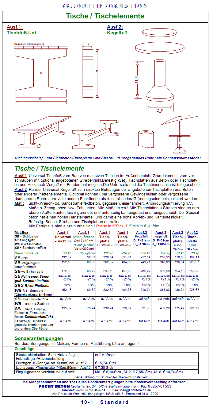 Tischplatten Tische Tischfüße Beton Preise