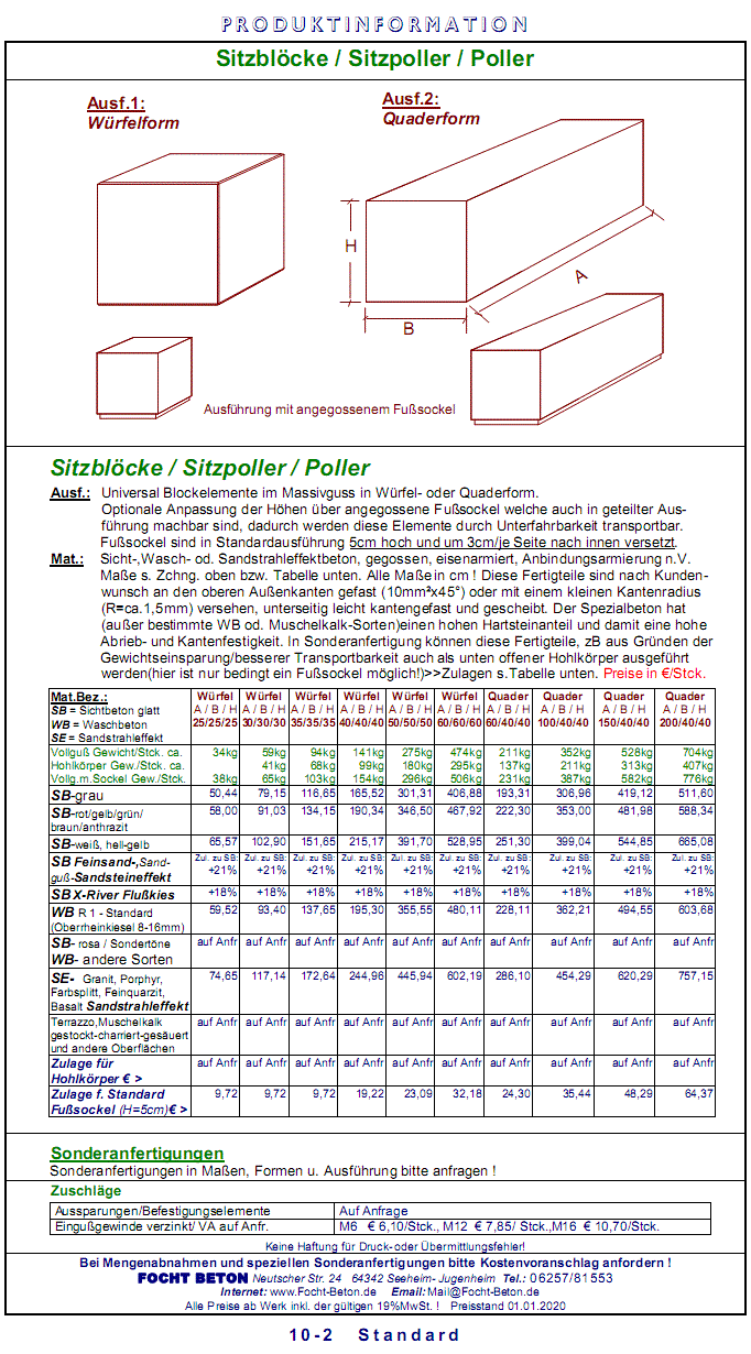 Sitzblöcke Sitzpoller Sitzwürfel