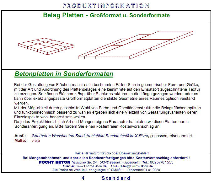 Sonder- Großformat Betonplatten