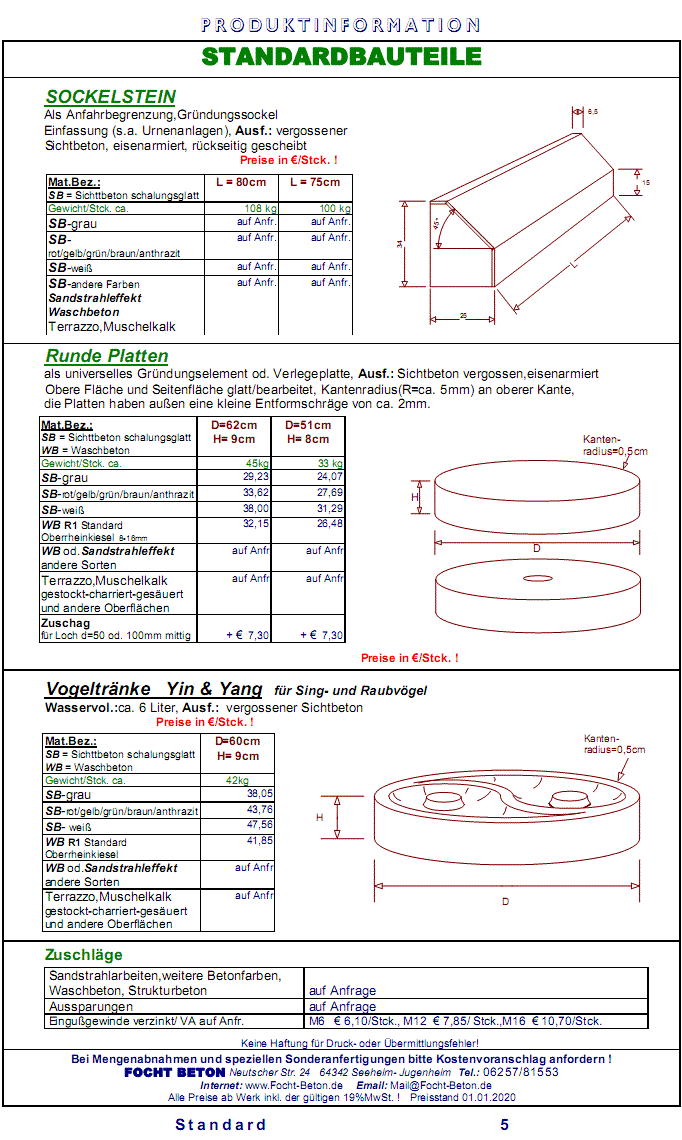 Sockelsteine / Runde Betonplatten / Vogeltränke...mit Preis