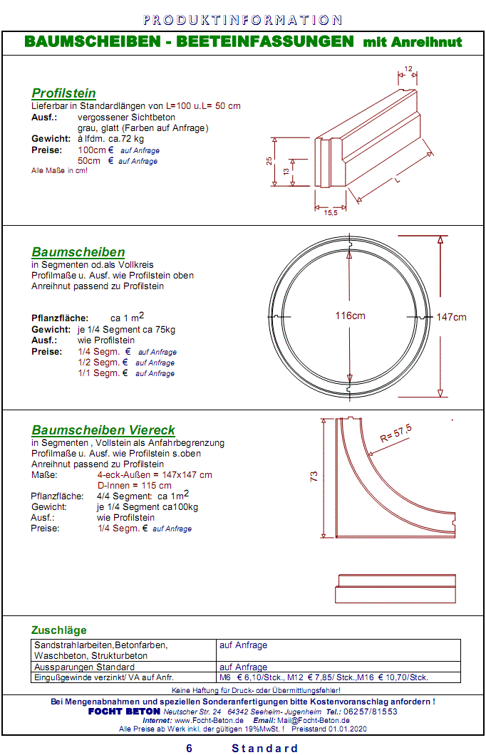 Baumscheibe / Beeteinfassung / Profilstein aus Beton mit Preisen