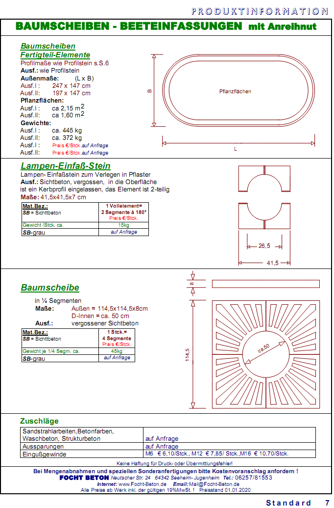 Baumscheiben / Beeteinfassungen als Fertigteil / Lampen- u. Poller-Einfaßsteine...mit Preisen