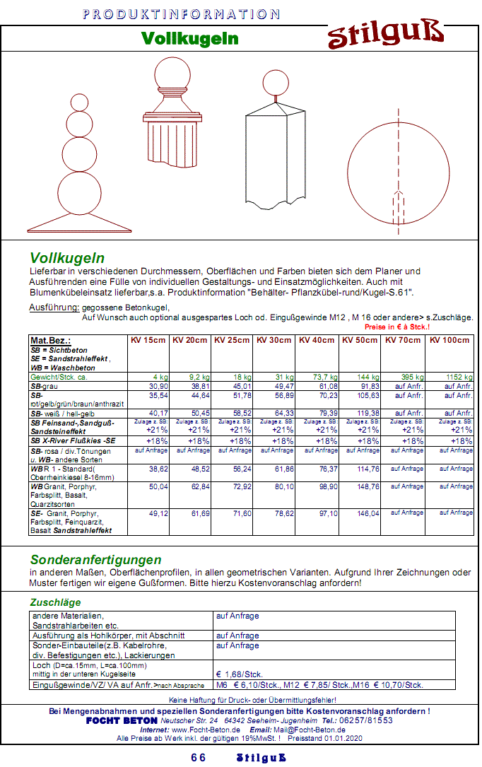 Kugel Beton viele Ausführungen und Maße Preise