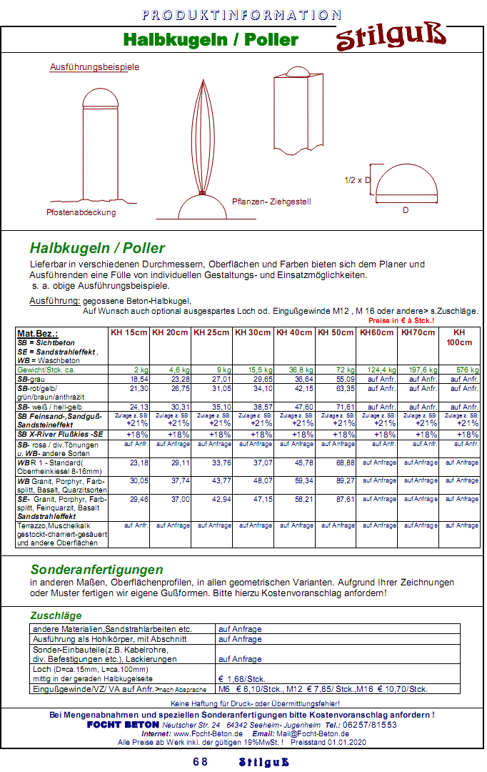 Poller Halbkugel Sichtbeton Anfahrschutz mit Preis