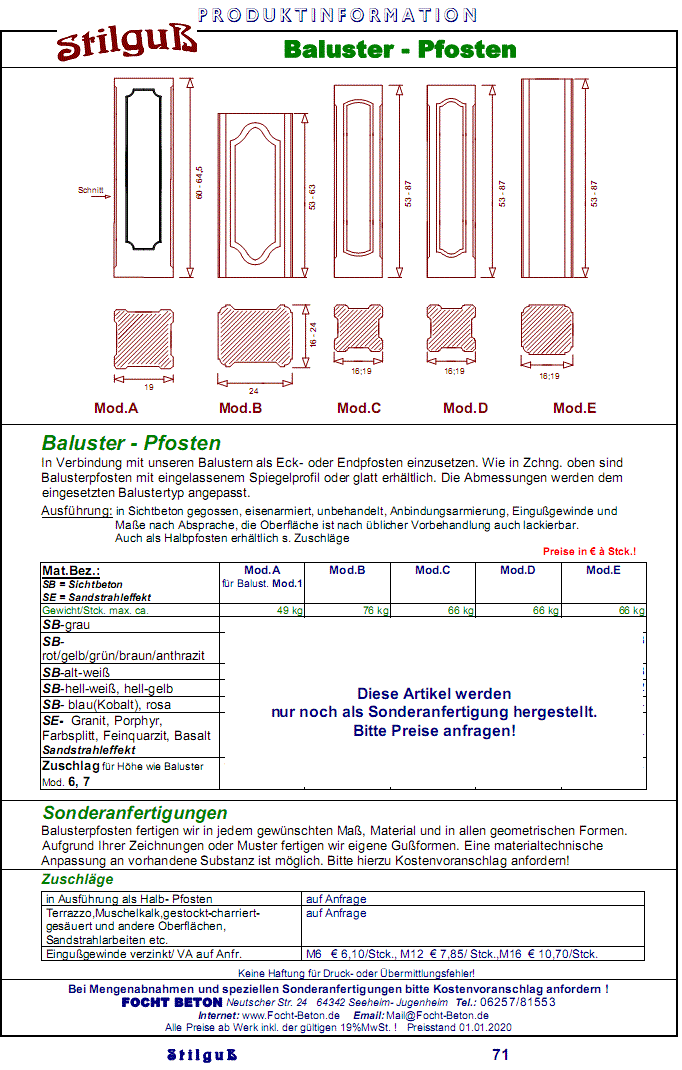 Baluster Pfosten Beton Preise