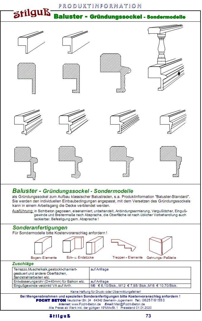 Baluster - Balustrade Fußläufe Gründung Sockel - Sondermodelle Beton