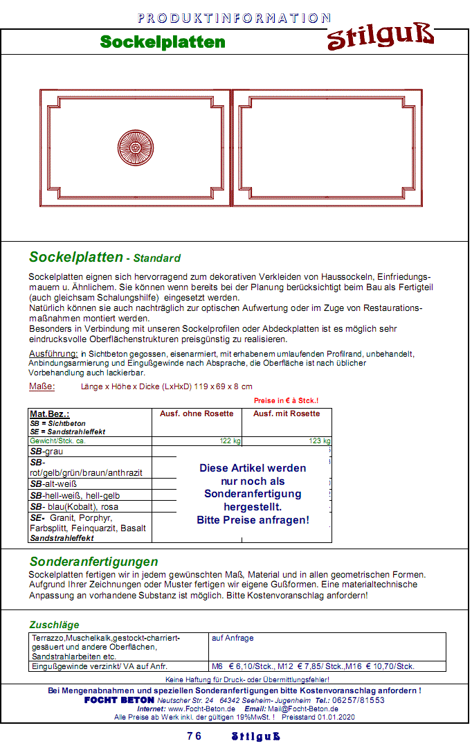 Sockelplatte Sockelverblendungen Sichtbeton Preise