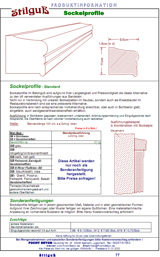 Sockelprofil Gesimsprofil Beton  Preise