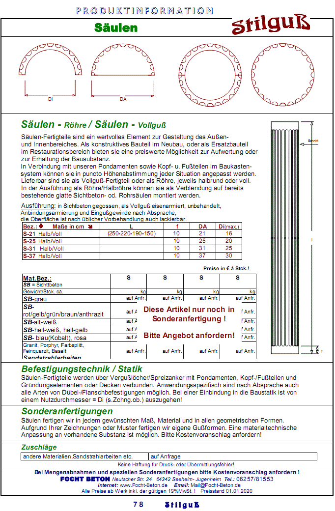 Säulen in Sonderanfertigung Beton