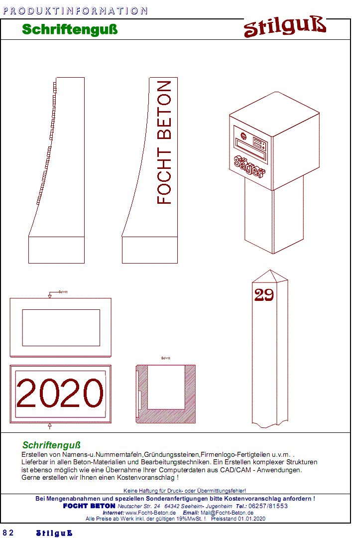 Schriftenguss Beton Sonderanfertigung