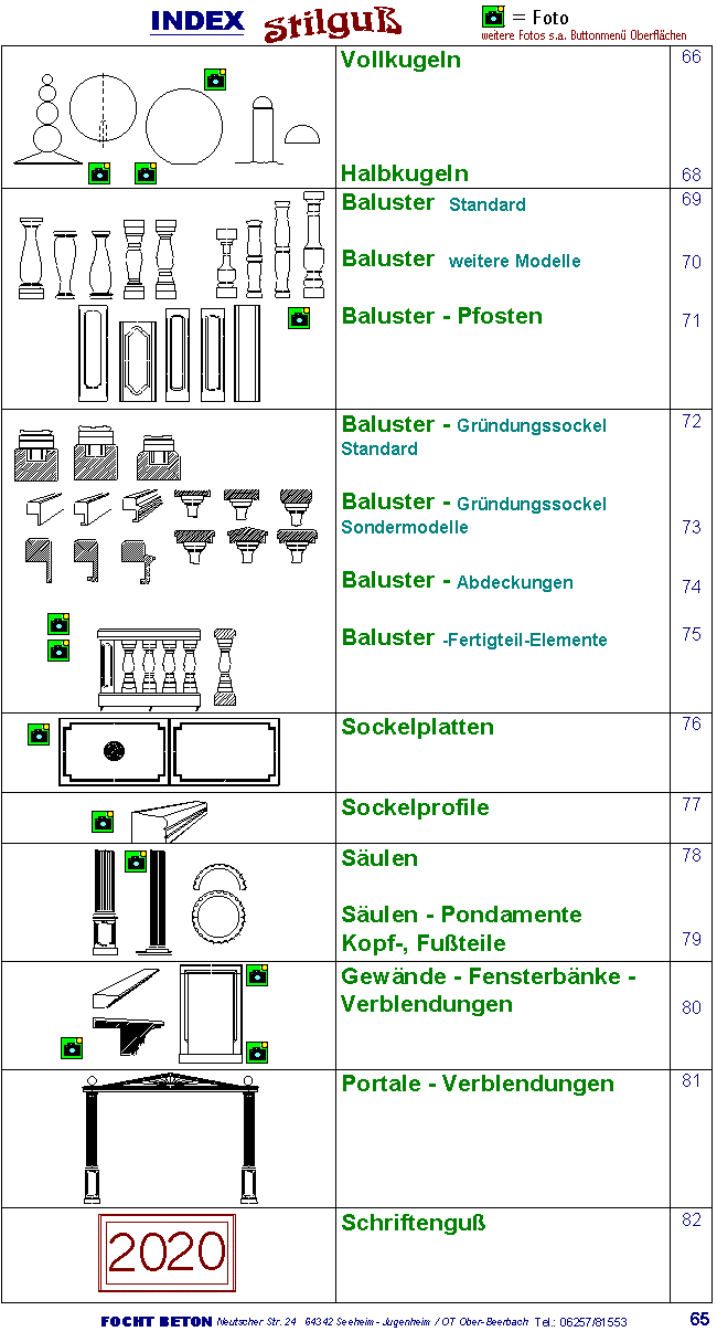 INDEXSEITE Baluster Fensterbänke Fenstergewände Gesimse Kugeln