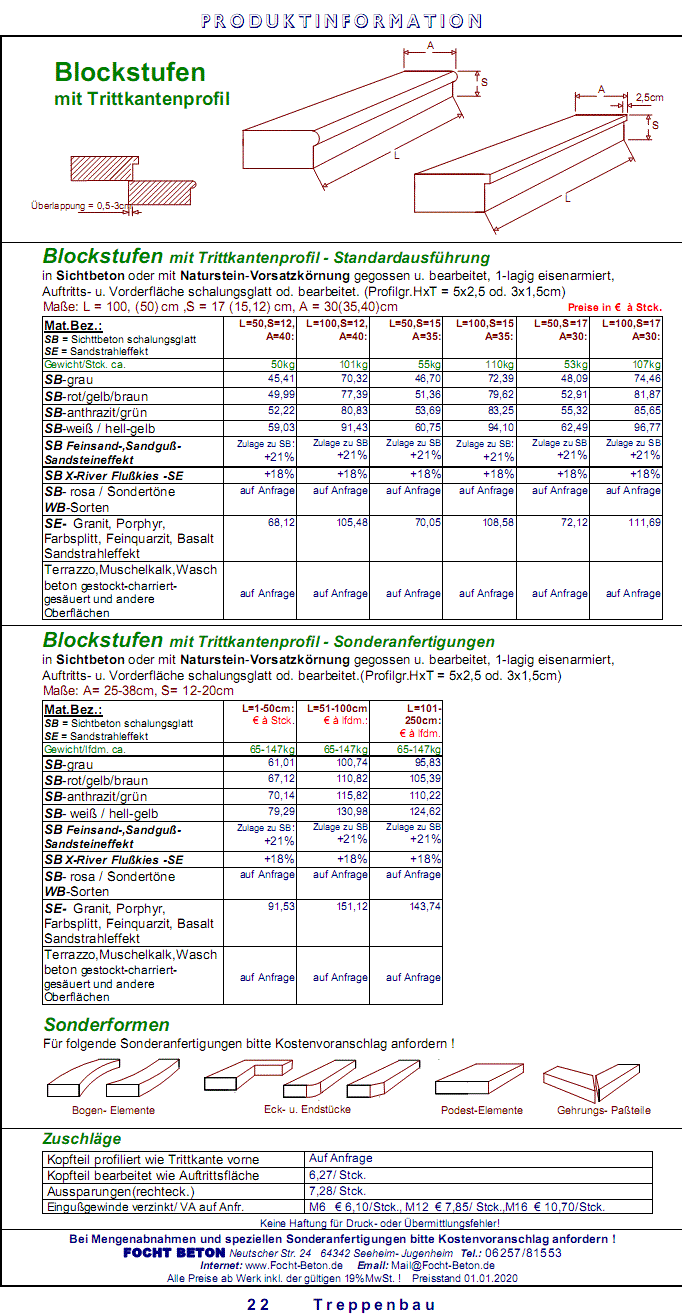 Blockstufen mit Trittkantenprofil (gerundet oder kantig)