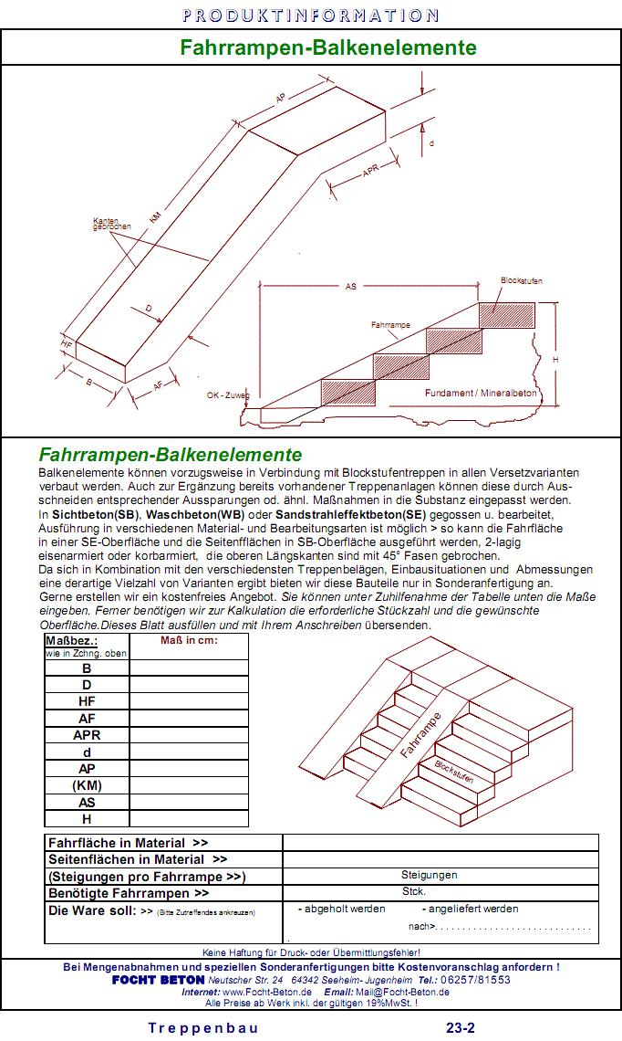 Fahrrampen  Balkenfertigteile in Sonderanfertigung