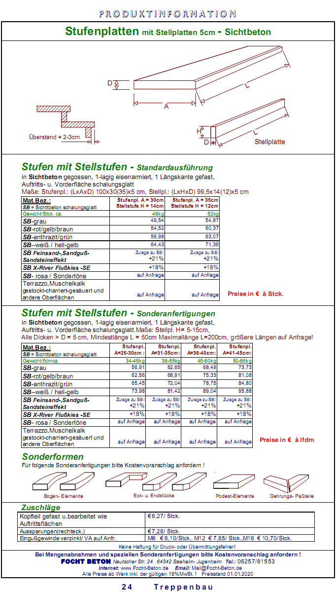 Stufenplatten mit Setzstufen in Sichtbeton Sandstrahleffekt Feinsandguss