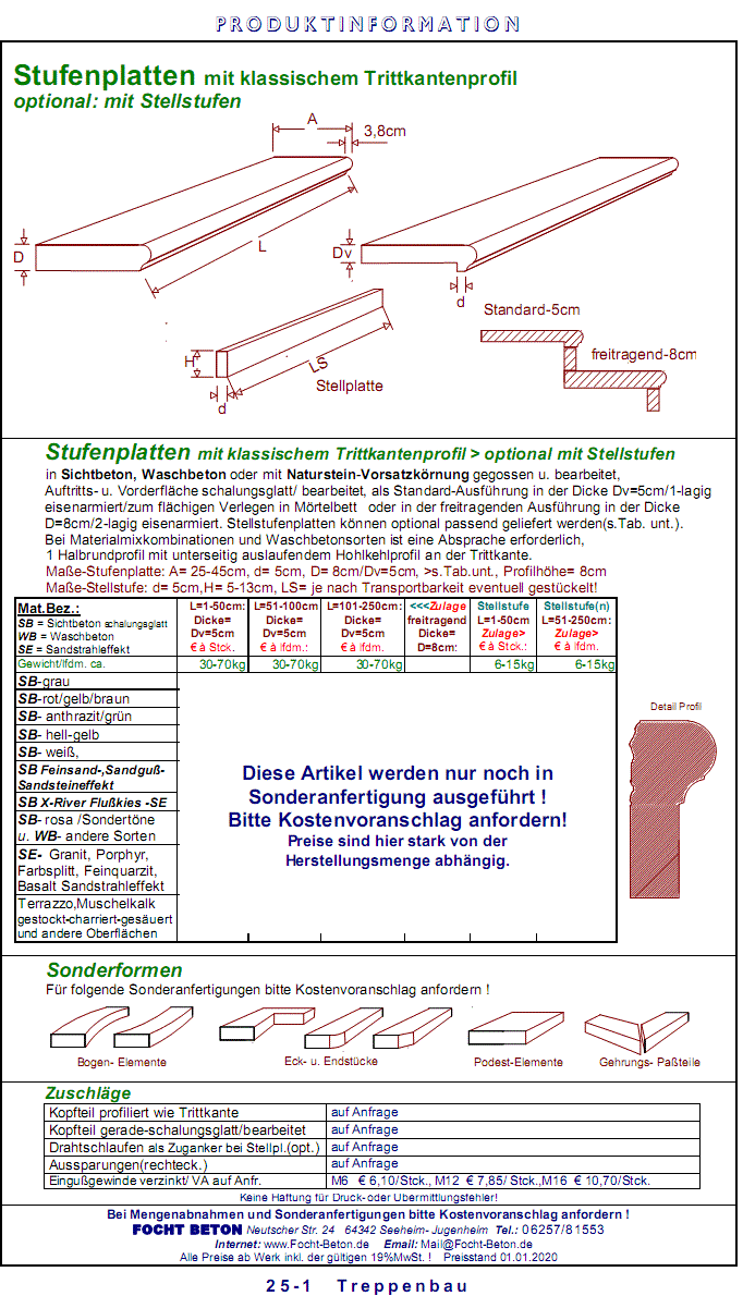 Stufen Steige Klassik Profil Preisliste