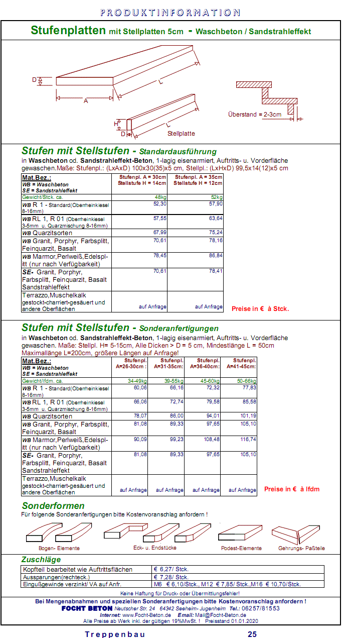 Stufen / Setzstufen / Stellplatten Waschbeton in Maßanfertigung