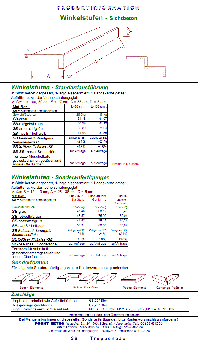 Winkelstufe n Sichtbeton in Maßanfertigung auch Sandstrahleffekt u. Feinsandguss