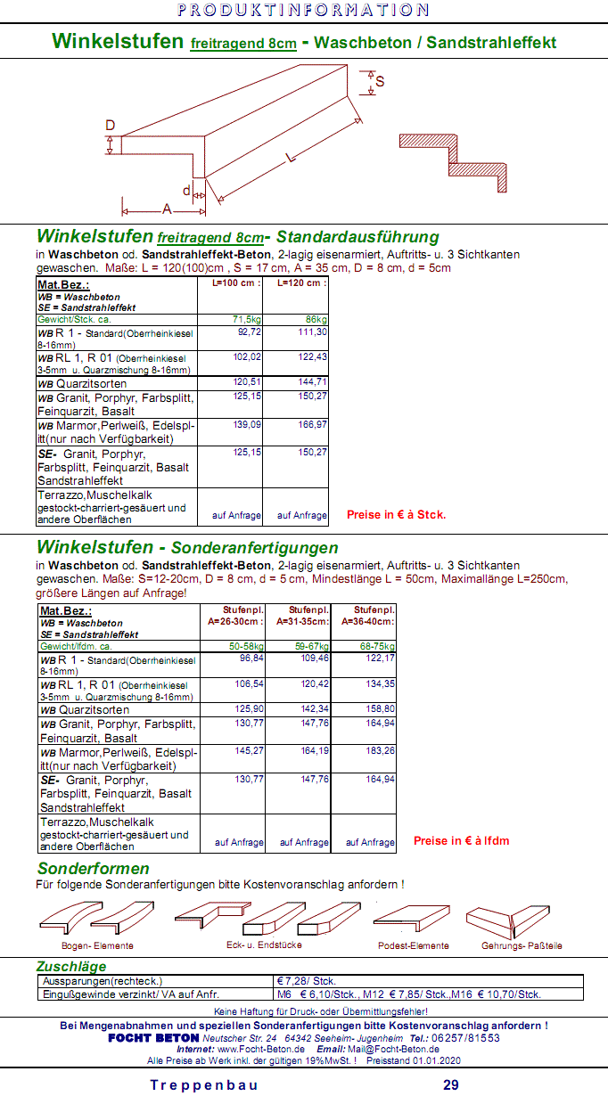 Winkelstufen freitragend Waschbeton / Sandstrahleffekt
