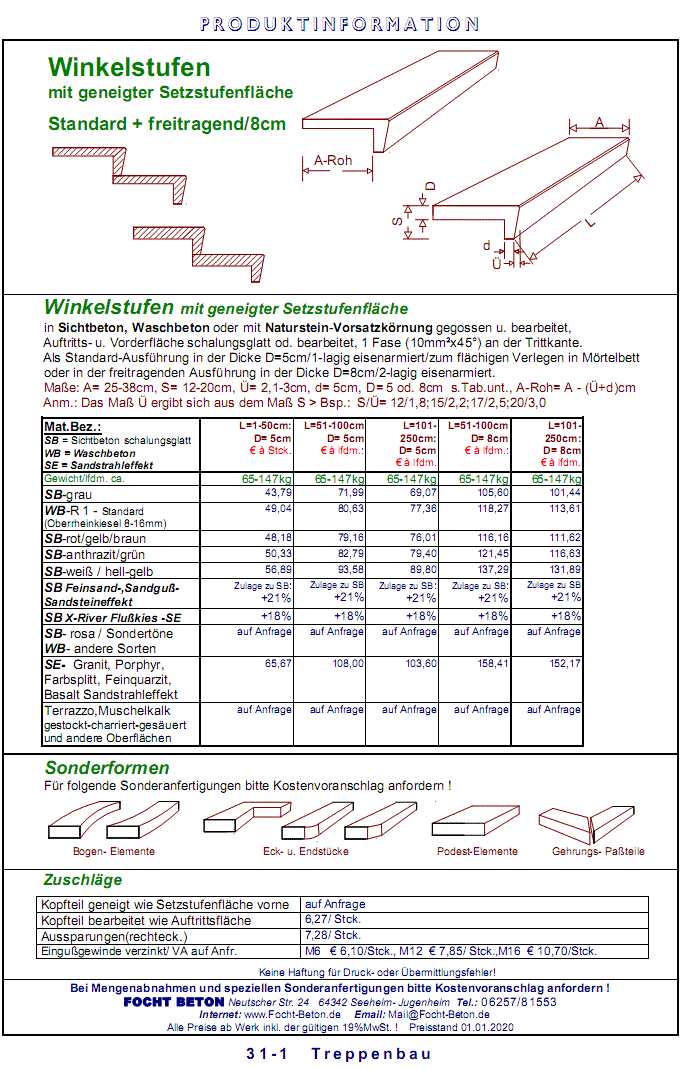 Winkelstufen Hinterschneidung Beton Preise