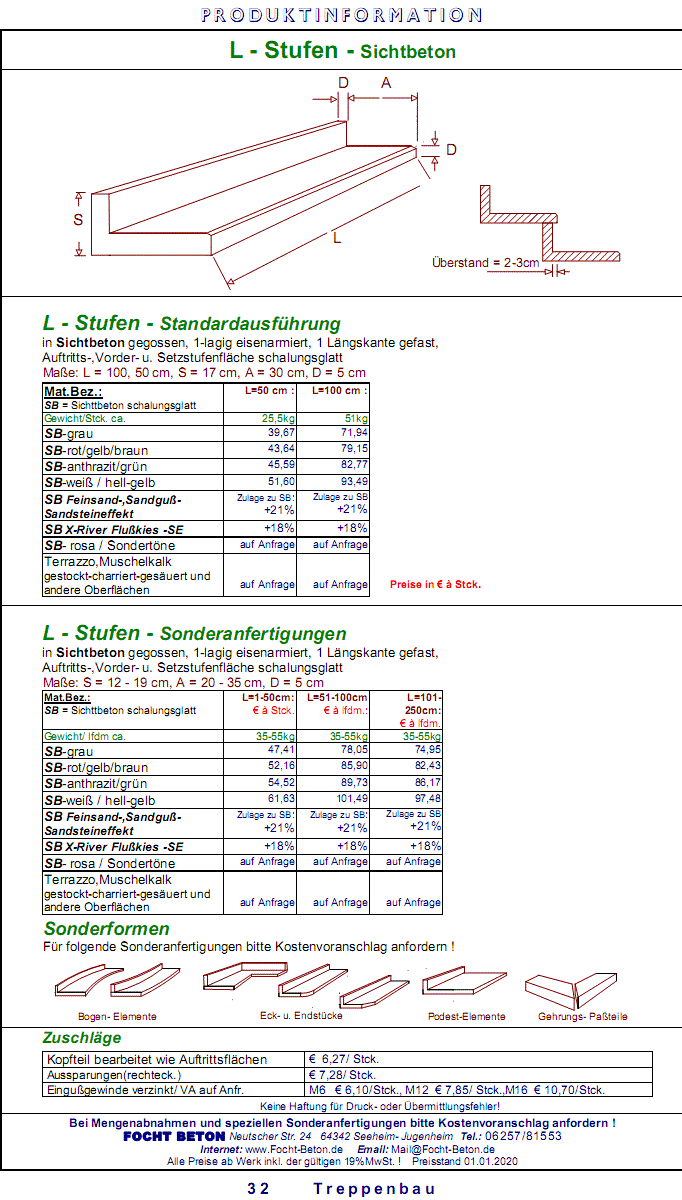 L-Stufen in Sichtbeton auch in Maßanfertigung