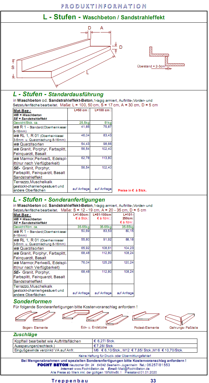 L-Stufen Waschbeton / Sandstrahleffekt mit Preis