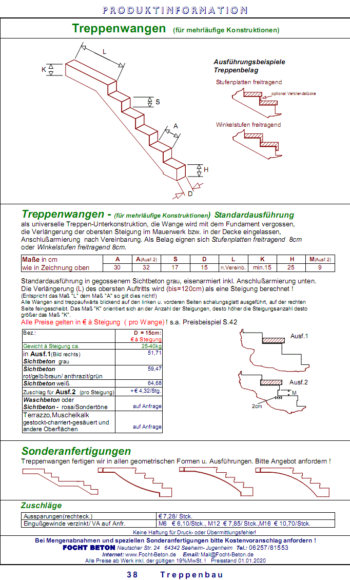 Treppenwange Maßanfertigung , Wangen Sichtbeton