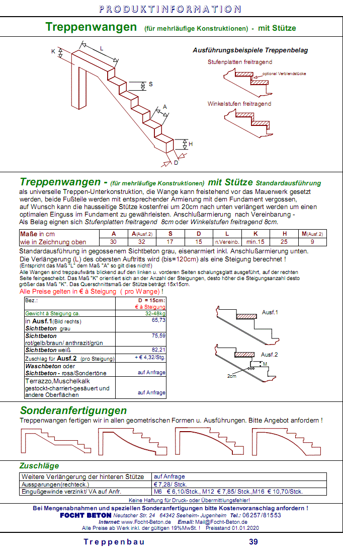 Treppenwange mit Stütze Maßanfertigung Sichtbeton