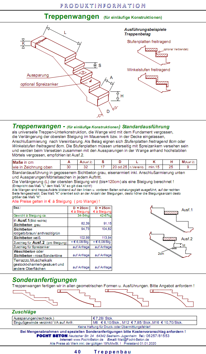 Treppenwange einläufig  Maßanfertigung Sichtbeton